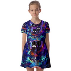 Rick And Morty In Outer Space Kids  Short Sleeve Pinafore Style Dress by Salman4z