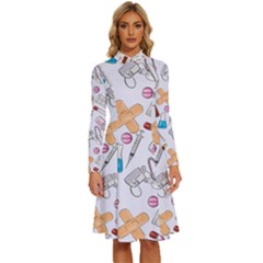 Medicine Long Sleeve Shirt Collar A-line Dress by SychEva