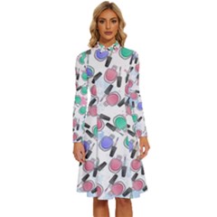 Nail Polish Long Sleeve Shirt Collar A-line Dress by SychEva
