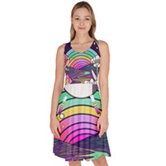Rainbow Fun Cute Minimal Doodle Drawing Art Knee Length Skater Dress With Pockets by Jancukart