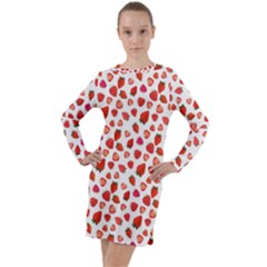 Watercolor Strawberry Long Sleeve Hoodie Dress by SychEva