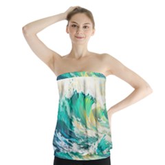 Waves Ocean Sea Tsunami Nautical 90 Strapless Top by Jancukart