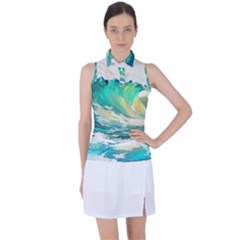 Waves Ocean Sea Tsunami Nautical 90 Women s Sleeveless Polo Tee by Jancukart