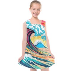 Waves Ocean Sea Tsunami Nautical 8 Kids  Cross Back Dress by Jancukart