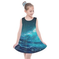 Tsunami Waves Ocean Sea Nautical Nature Water 7 Kids  Summer Dress by Jancukart