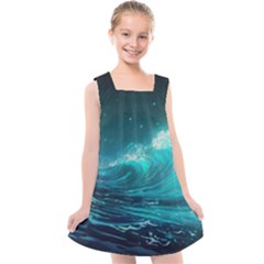 Tsunami Waves Ocean Sea Nautical Nature Water 7 Kids  Cross Back Dress by Jancukart