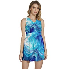 Tsunami Waves Ocean Sea Nautical Nature Abstract Blue Water Sleeveless High Waist Mini Dress by Jancukart