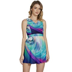 Waves Ocean Sea Tsunami Nautical Nature Water Sleeveless High Waist Mini Dress by Jancukart