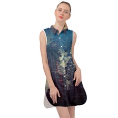 Vintage World Map Illustration Artwork Water Drop Digital Art Arts Sleeveless Shirt Dress by Sudheng