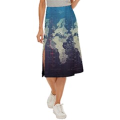 Vintage World Map Illustration Artwork Water Drop Digital Art Arts Midi Panel Skirt by Sudheng