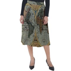 Vintage World Map Classic Velour Midi Skirt  by Sudheng