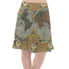 Vintage World Map Fishtail Chiffon Skirt by Sudheng