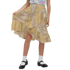 Vintage World Map Physical Geography Kids  Ruffle Flared Wrap Midi Skirt by Sudheng