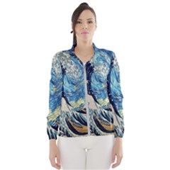 The Great Wave Of Kanagawa Painting Starry Night Van Gogh Women s Windbreaker by Sudheng