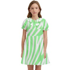 Green Zebra Vibes Animal Print  Kids  Bow Tie Puff Sleeve Dress by ConteMonfrey