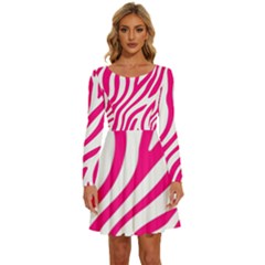 Pink Fucsia Zebra Vibes Animal Print Long Sleeve Wide Neck Velvet Dress by ConteMonfrey