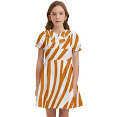 Orange Zebra Vibes Animal Print   Kids  Bow Tie Puff Sleeve Dress by ConteMonfrey