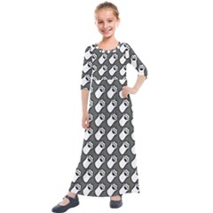 Grey And White Little Paws Kids  Quarter Sleeve Maxi Dress by ConteMonfrey