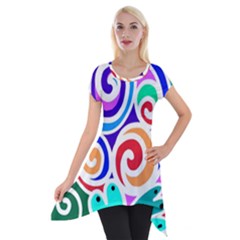 Crazy Pop Art - Doodle Circles   Short Sleeve Side Drop Tunic by ConteMonfrey