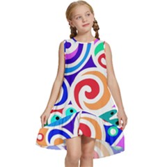 Crazy Pop Art - Doodle Circles   Kids  Frill Swing Dress by ConteMonfrey