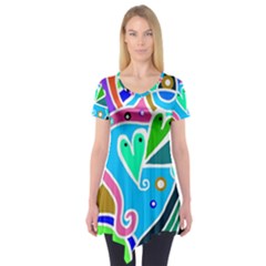 Crazy Pop Art - Doodle Hearts   Short Sleeve Tunic  by ConteMonfrey