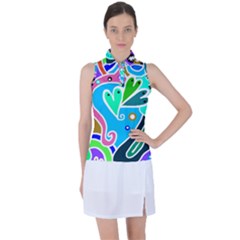 Crazy Pop Art - Doodle Hearts   Women s Sleeveless Polo Tee by ConteMonfrey