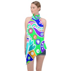 Crazy Pop Art - Doodle Lover   Halter Asymmetric Satin Top by ConteMonfrey