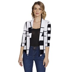 Black And White Pattern Women s Draped Front 3/4 Sleeve Shawl Collar Jacket by Amaryn4rt