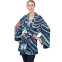 Waves Flowers Pattern Water Floral Minimalist Long Sleeve Velvet Kimono  View1