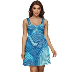 Ocean Waves Sea Abstract Pattern Water Blue Ruffle Strap Babydoll Chiffon Dress by Wegoenart