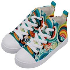 Waves Ocean Sea Abstract Whimsical Abstract Art 2 Kids  Mid-top Canvas Sneakers by Wegoenart