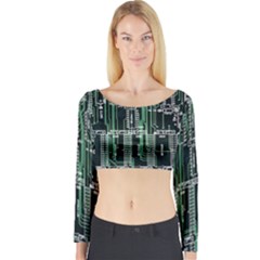 Printed Circuit Board Circuits Long Sleeve Crop Top by Celenk