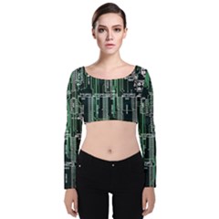 Printed Circuit Board Circuits Velvet Long Sleeve Crop Top by Celenk