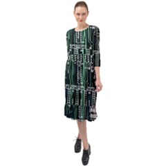 Printed Circuit Board Circuits Ruffle End Midi Chiffon Dress by Celenk