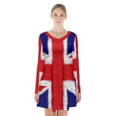 Union Jack Flag National Country Long Sleeve Velvet V-neck Dress by Celenk