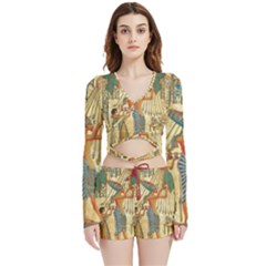 Egyptian Man Sun God Ra Amun Velvet Wrap Crop Top And Shorts Set by Celenk