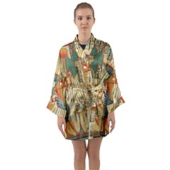 Egyptian Man Sun God Ra Amun Long Sleeve Satin Kimono by Celenk