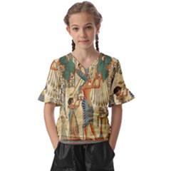 Egyptian Man Sun God Ra Amun Kids  V-neck Horn Sleeve Blouse by Celenk