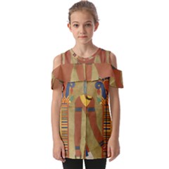 Egyptian Tutunkhamun Pharaoh Design Fold Over Open Sleeve Top by Celenk