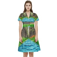 River Forest Landscape Nature Short Sleeve Waist Detail Dress by Celenk