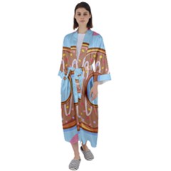 Dessert Food Donut Sweet Decor Chocolate Bread Maxi Satin Kimono by Uceng