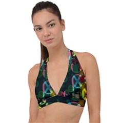 Abstract Color Texture Creative Halter Plunge Bikini Top by Uceng