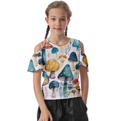 Mushroom Forest Fantasy Flower Nature Kids  Butterfly Cutout Tee by Uceng