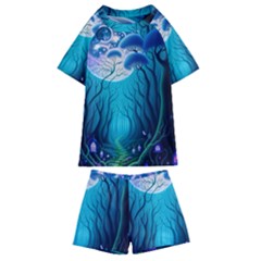 Blue Forrest Jungle,tree Trees Nature Landscape Kids  Swim Tee And Shorts Set by Uceng