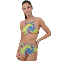 Fractal Spiral Abstract Background Vortex Yellow High Waist Tankini Set by Uceng