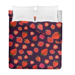 Strawberry On Black Duvet Cover Double Side (full/ Double Size) by SychEva