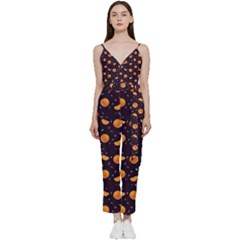 Oranges V-neck Spaghetti Strap Tie Front Jumpsuit by SychEva