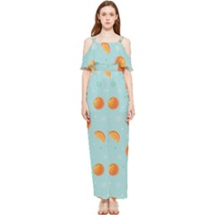 Oranges Pattern Draped Sleeveless Chiffon Jumpsuit by SychEva