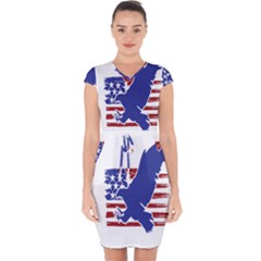 Usa Flag Eagle Symbol American Bald Eagle Country Capsleeve Drawstring Dress  by Wegoenart