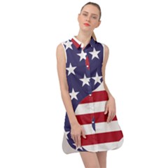 Yang Yin America Flag Abstract Art Asian Balance Sleeveless Shirt Dress by Wegoenart